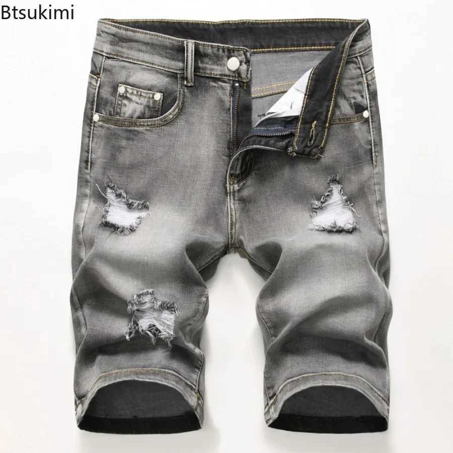 Summer New Mens Jeans Trend Retro Men Denim Shorts Stretch Slim Hip Hop Classic Hole Short Style Jeans for Male Big Size 28-42T250305