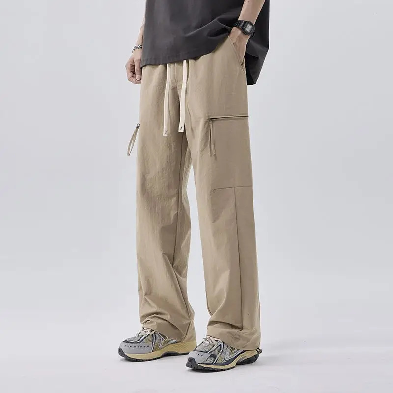 Spring Mens Casual Pants Cargo Jeans Fashion n Multiple Pockets Wide Leg Baggy Straight Streetwear Male Trousers 250304
