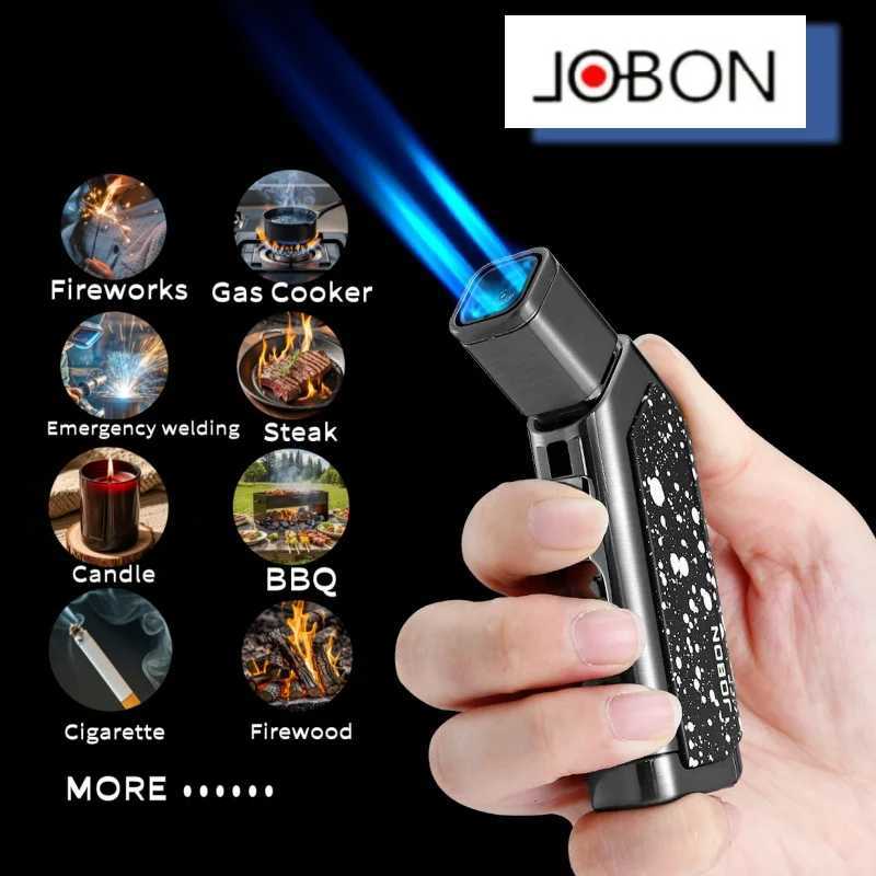 JOBON Lighter Metal Body Gunmetal 4 Flame Windproof Lighter with Cigar Punch Tool Butane Torch Lighter Smoking Accessories GiftT250305