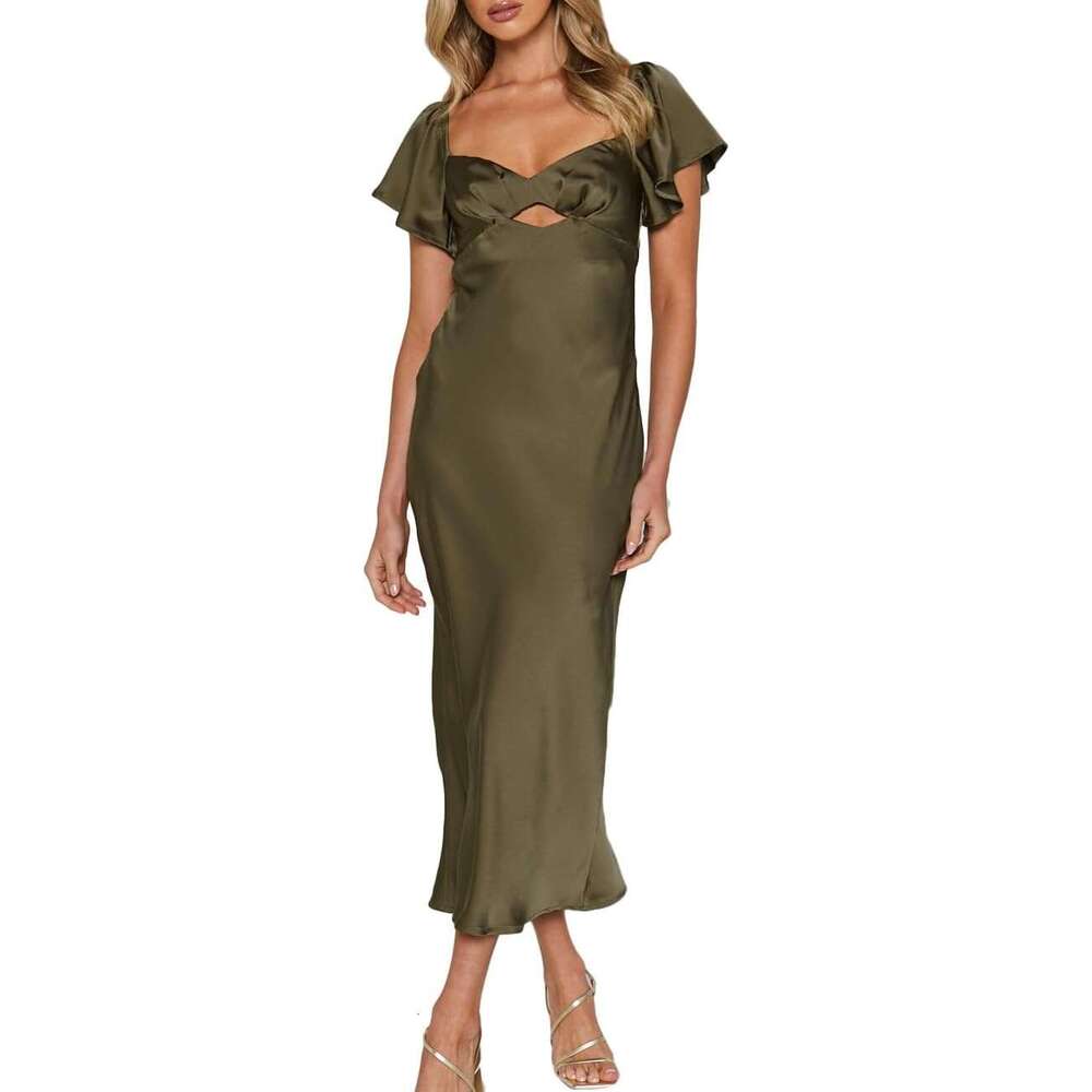 Europe and the United States sexy long skirt V-neck wrap buttock irregular midlength cocktail dress woman