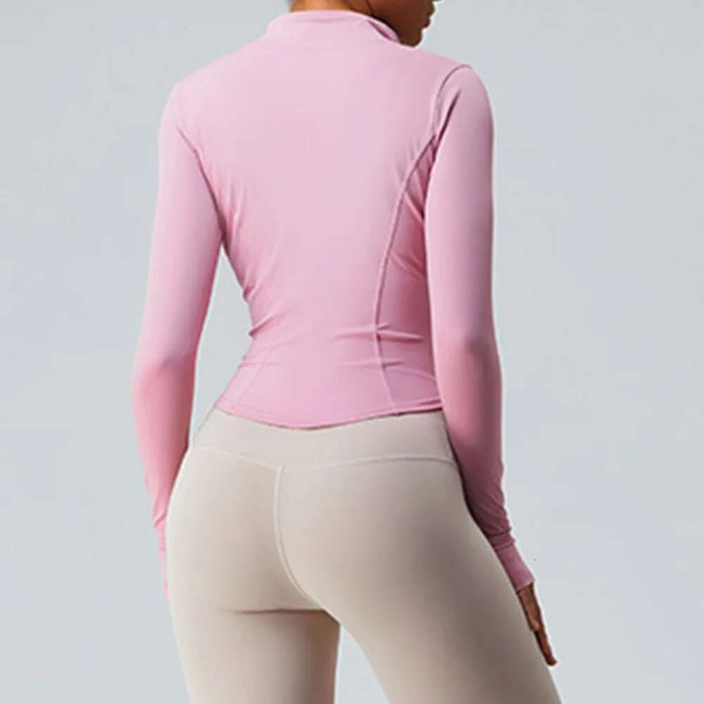 Women's Shirt Full Zipper Yoga With Thumbholes Fiess Running Jacket Stretch Fit Long Sleeve Round Neck Top Sportswear Kl-My