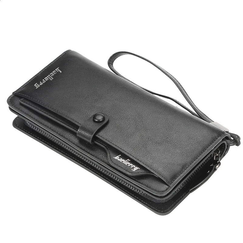 High capacity mens clutch long wallet business multi card phone bag zipper coin currency ID credit bank holder 250305