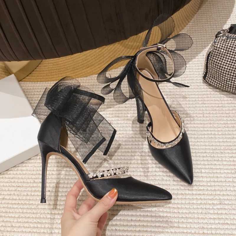 Womens Sandals Summer New Point Rhine Bow High Heels Fi Temperature Ping Pong Stiletto SandalsXJ2500305