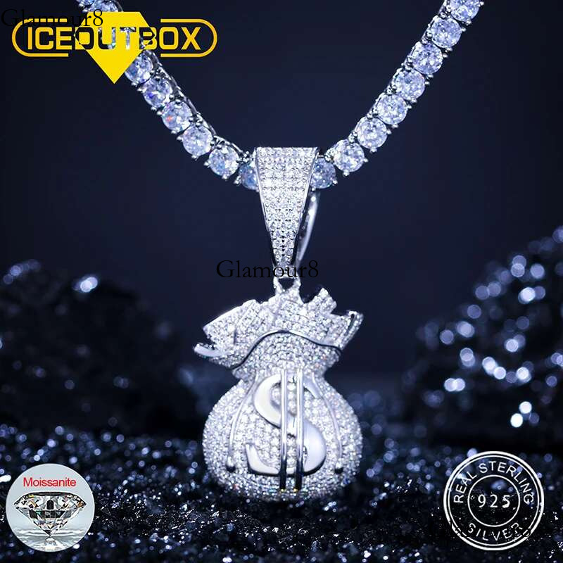 New D Color VVS Moissanite Lucky Money Bag Pendant Necklace Sterg Sier Women Men's Hip Hop Rock Rich Jewelry