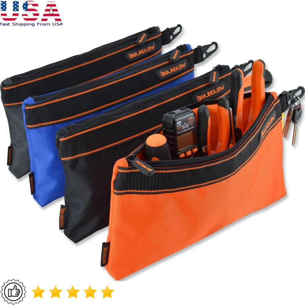 Ship from US MultiTask Spacious Small Zippered Tool Pouches 4Pack Set Orange Black Grey Blue ClipOn Electricians Bag 250305FBB