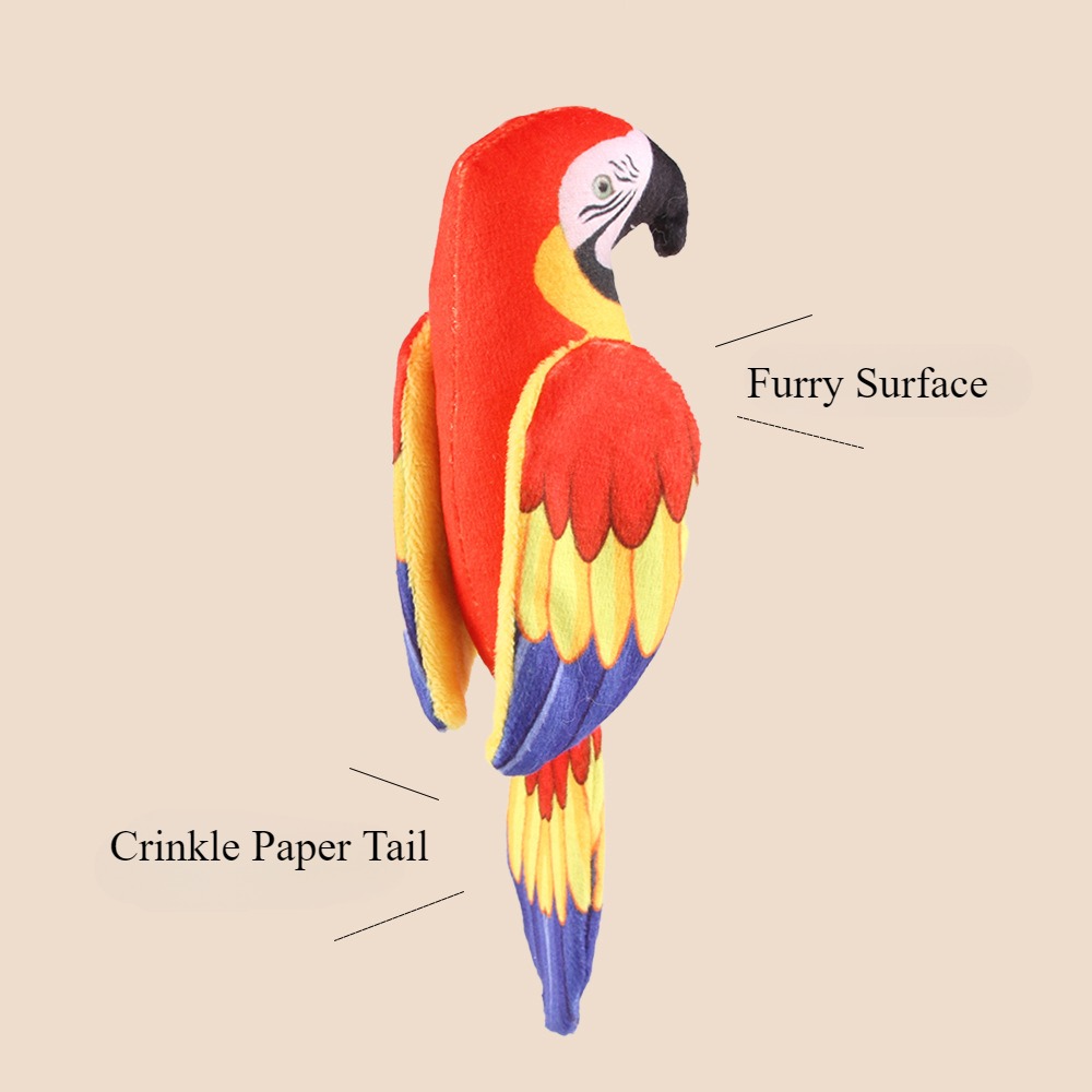 Plush Crinkle Paper Pet Toy Simulation Parrot Chew Toy for Dogs Cats Interactive Noise-Making Cat Teaser with Furry Exterior
