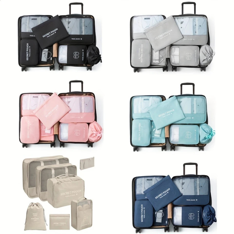 Ship from US 7 Pcs Set Travel Luggage Packing Cubes Clothes Organizers With Toiletry Bag Clothing Classification Shoes 250305FBB