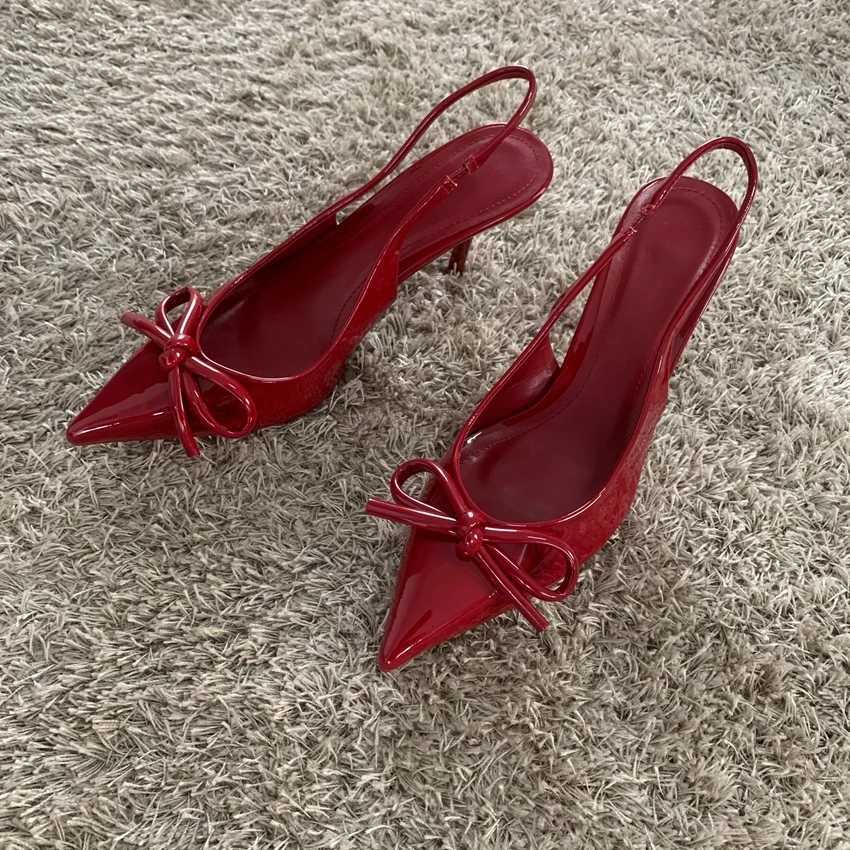 2025 New High H Wen Weddings Bridal Shoes Bow Decorated With Shallow Pointed Toe Elegant Slingbacks Ladies Pumps Y250304