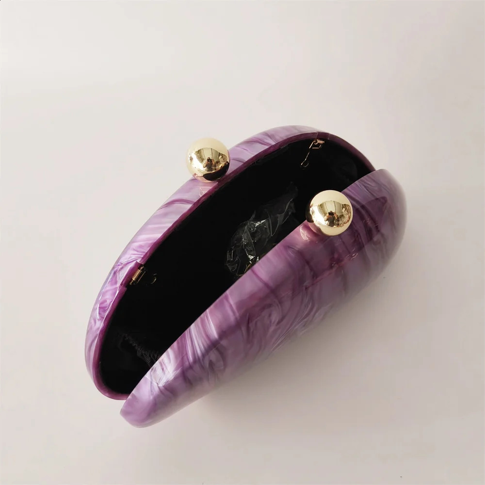 Oval Purple Shell Acrylic Purses And Handbags For Women Shoulder Crossbody Bag With Chain Clutch Purse For Wedding Party Bags 250304