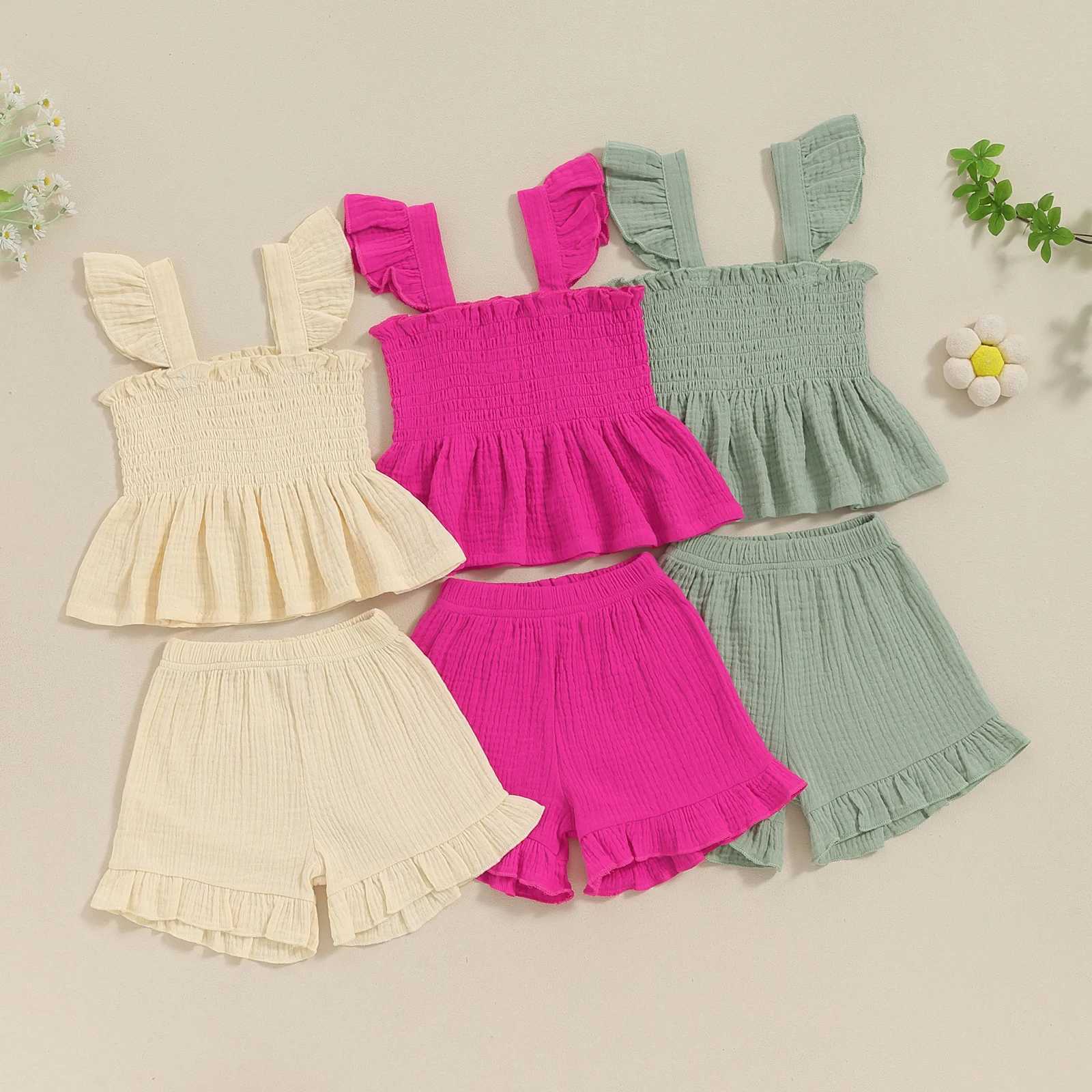 Citgeett Summer Toddler Girls Ruffles Shorts Set Sleeve Camisole Tops Elastic Waistband Shorts Outfits ClothesXJ250305