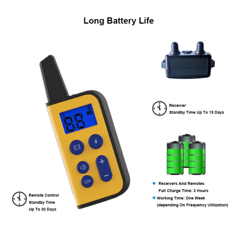 Dog Training Collar 800m Pet Remote Control Waterproof Rechargeable with LCD Display for All Size Shock Vibration Sound
