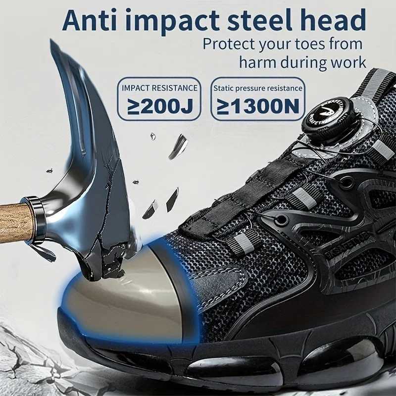 Rotating Button Safety Shoes Men Steel Toe Sneaker Air Cushion Work Shoes Man Puncture Proof Work Safety Boots Protective Shoes Y250304