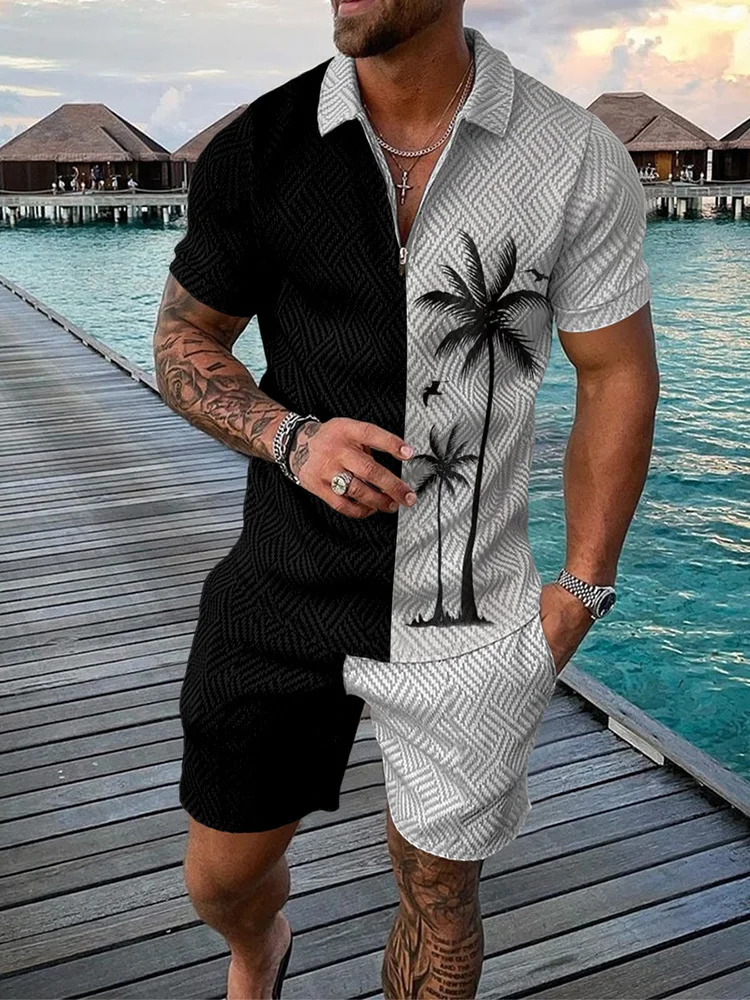 Summer Hawaii 3D Print Polo Shirts Shorts Sets Mens Fashion Oversized Short Sleeve Shirt Pants Set Suits Man Tracksuit Clothing 250224Z