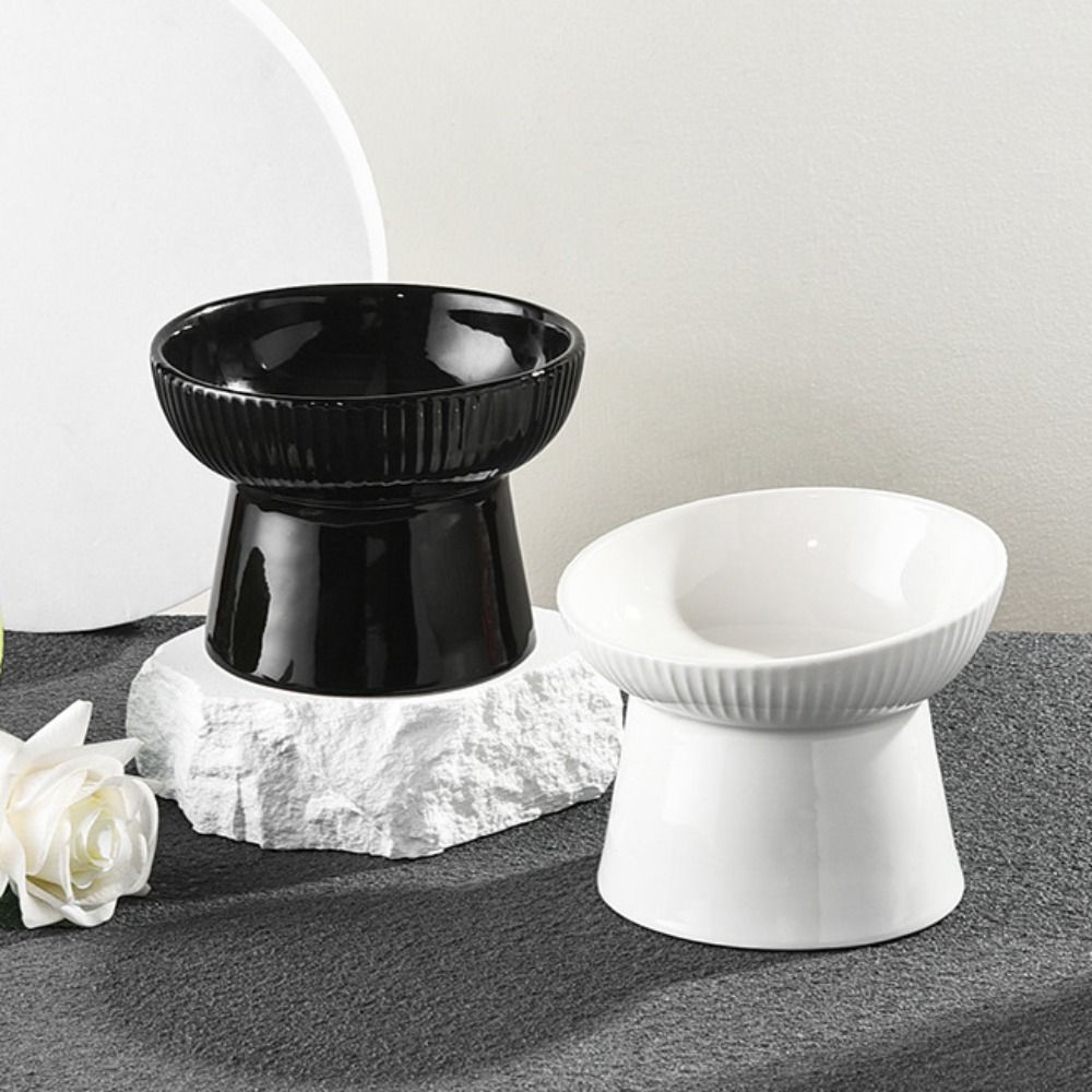 Ceramic Cat Bowl Creative Slanted/Flat Mouth Pet High Foot Bowl Non-slip Multi-use Pet Drinking Feeder Neck Protection