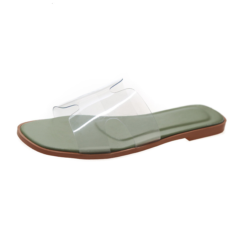 New transparent flat toe slippers for women in the summer of 2025, designed by beach designers with straight drag anti slip sandals