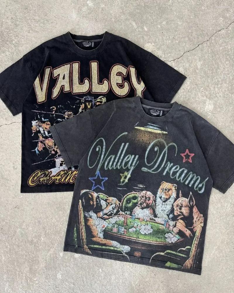 Men's T Shirts Vintage Big Graphic Oversized Top Harajuku Gothic American All Cotton Short Sleeve Shirt Men Clothing