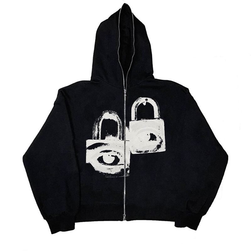 Y2k Hooded Sweatshirt American style Gothic Harajuku Graphic Print Zipper Hoodie Vintage Hip Hop Punk Oversized Casual Top 250224