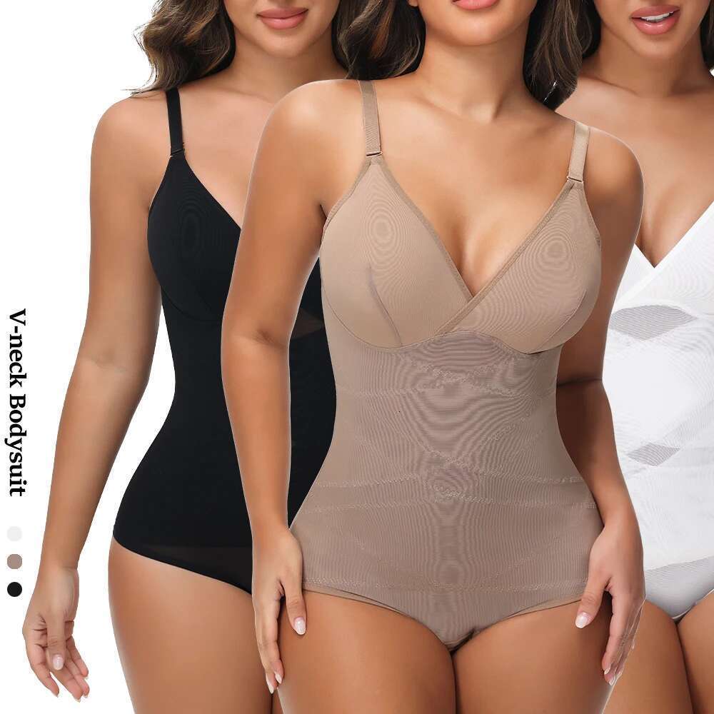 Neck V Tummy Cross Compression Suits Open Crotch Shapewear Slimming Body Shaper Smooth Out Bodysuit KLMY