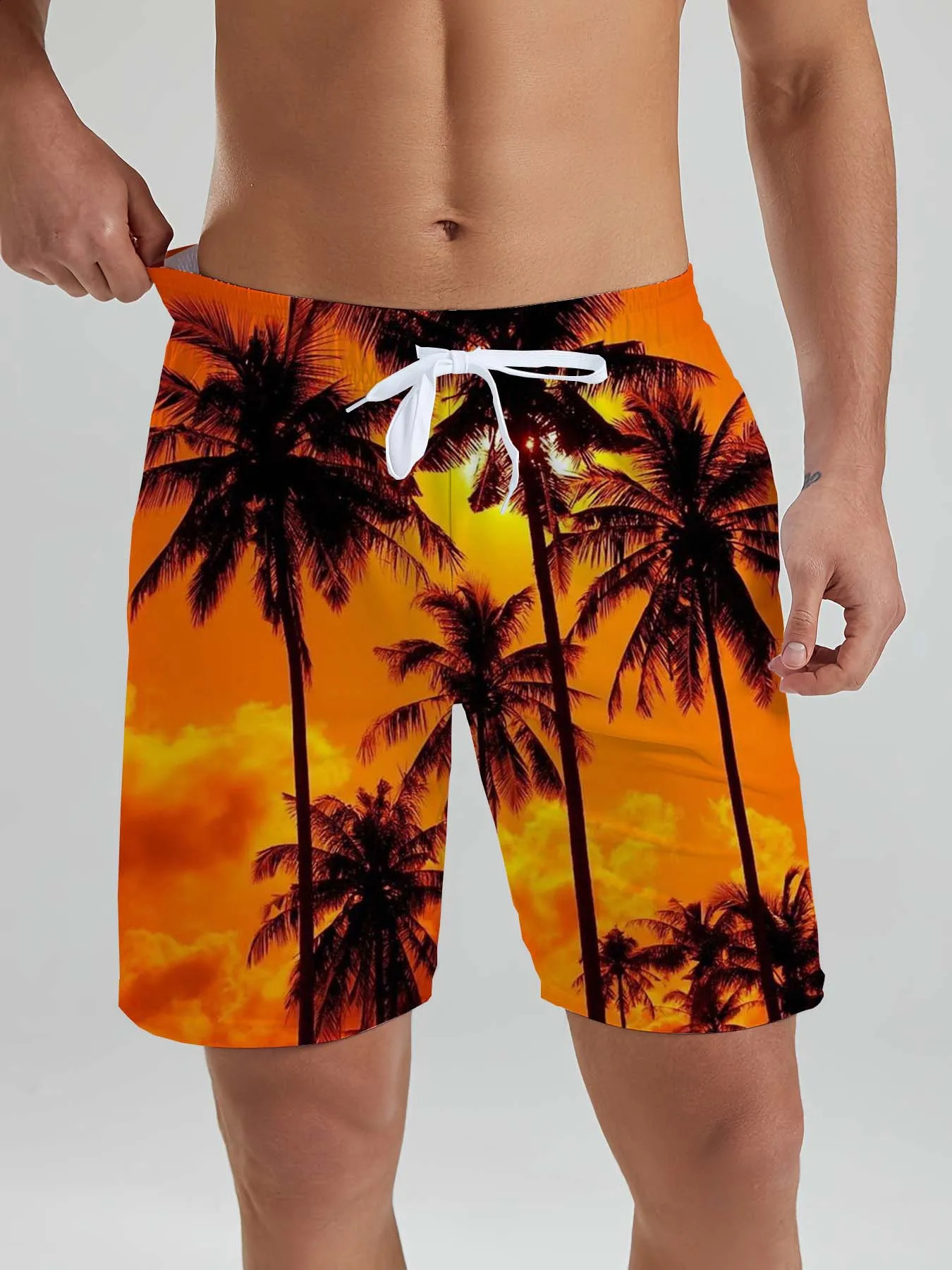 Hawaiian flamingo vacation beach shorts mens summer leisure street cocoa 3D printed board swimming trunks Z260314