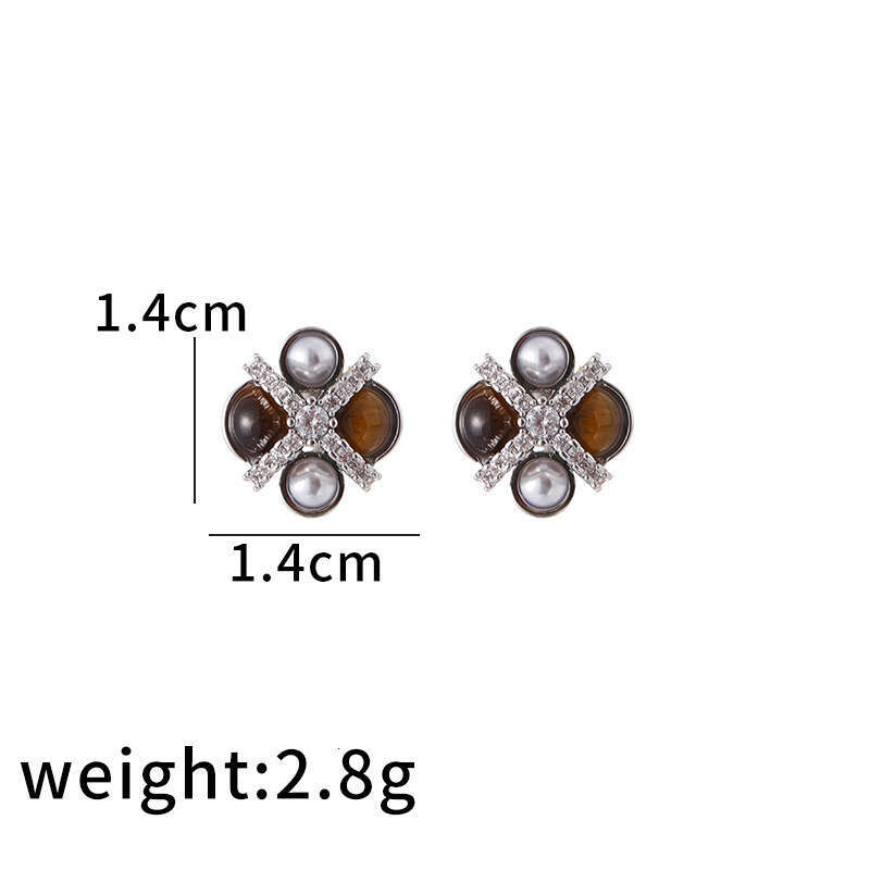 Brass plated tiger eye stone necklace versatile, high-end, simple, niche, fashionable, light , zircon collarbone chain