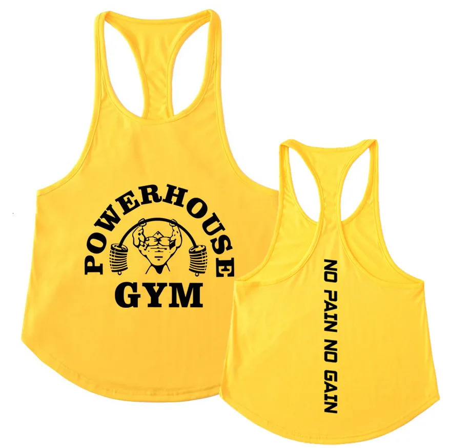 Mens Gym T-shirts for tank top Sportswear man singlets rave POWERHOUSE Bodybuilding print Casual vest sportswear Undershirt 250304