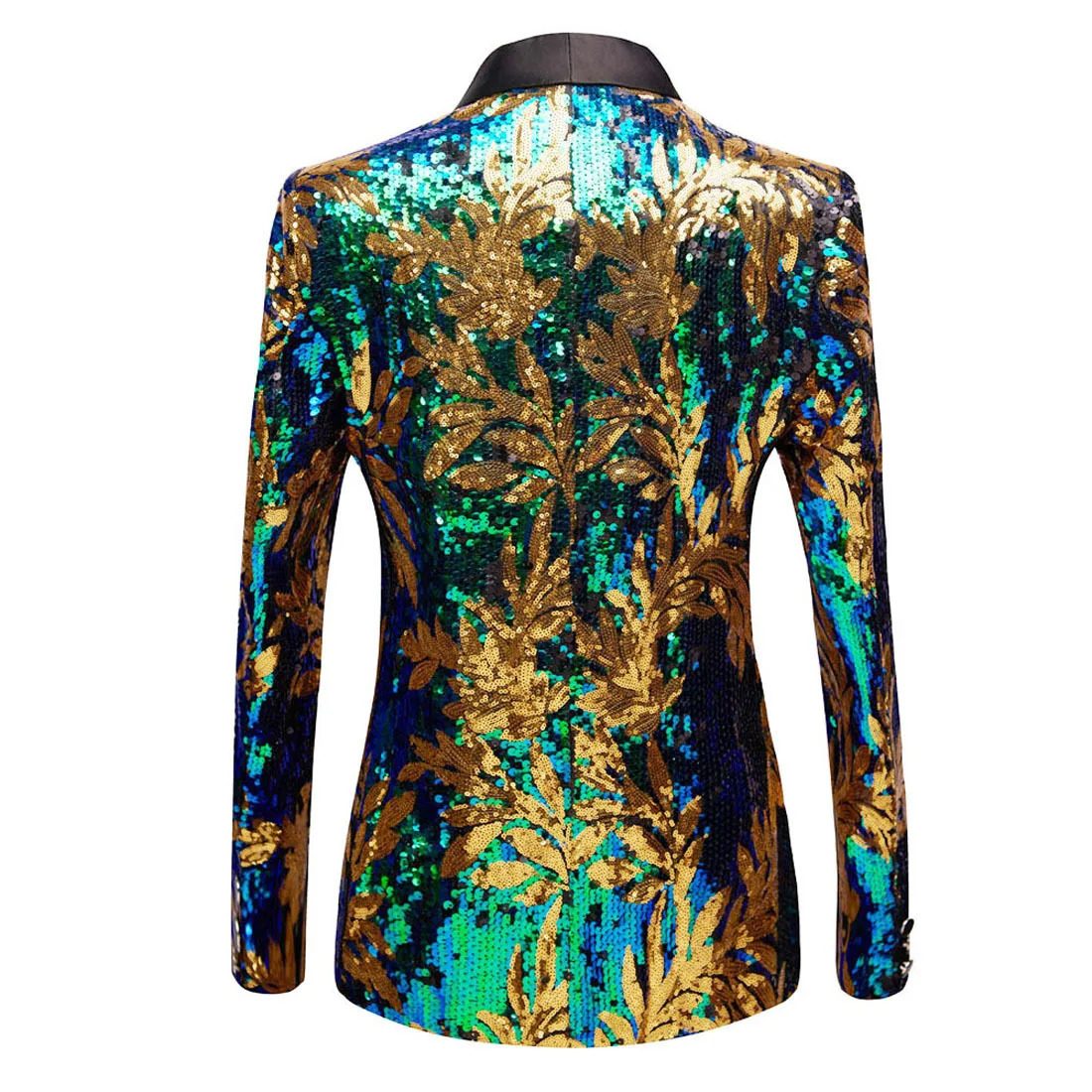 Mens Plus Size Glitter Gold Green Sequins Leaves Pattern Blazers DJ Night Club Singer Slim Fit Suit Jacket Host Stage Costume 250304