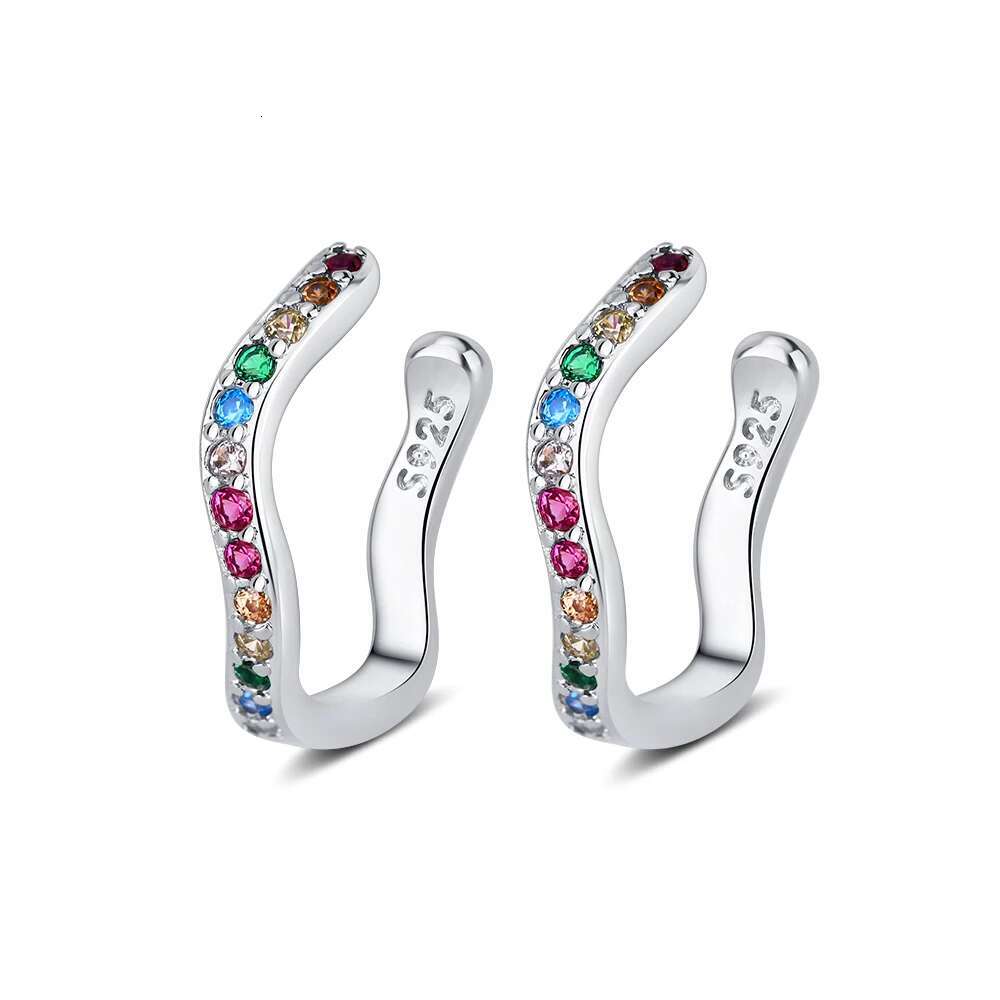 100% Real Sterg Sier Stars Fashion Punk Ear Cuff Clear CZ Sparkg Clip Earrings For Women Grils Fine Jewelry