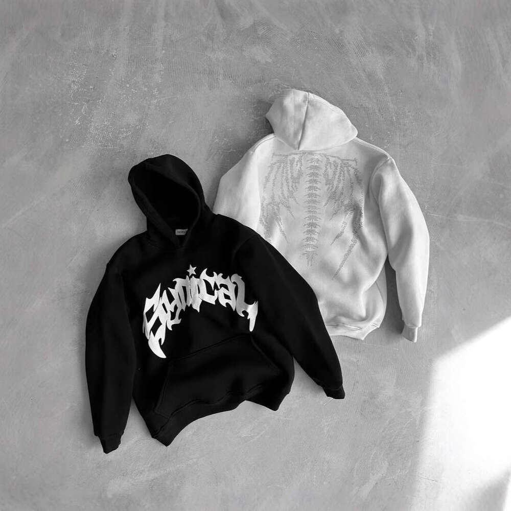Trendy letter foam printed loose and fashionable hot stamping 3D three-dimensional pattern hooded sweatshirt