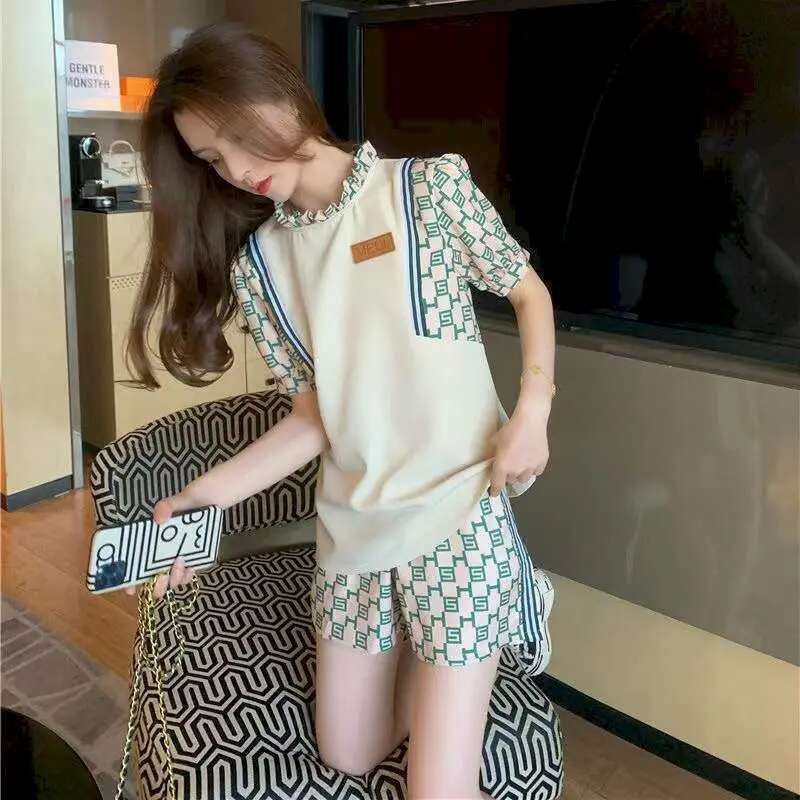 Summer 2024 Temperament Sets Women Fashion Trend Short-Sleeved T Shirt And Shorts Casual Two Piece Suit Aesthetic Womens Clothes