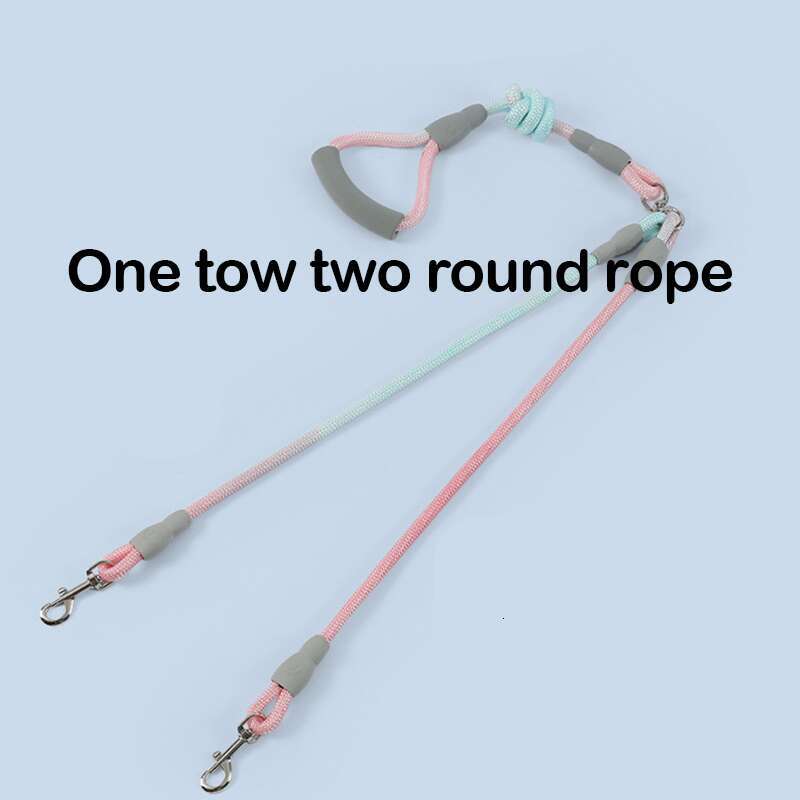 DHpet Pet Gradient Color Dog Walking Rope One To Two Traction Rope Anti-entanglement Double-headed Dog Rope Dog Chain Dog Traction Rope