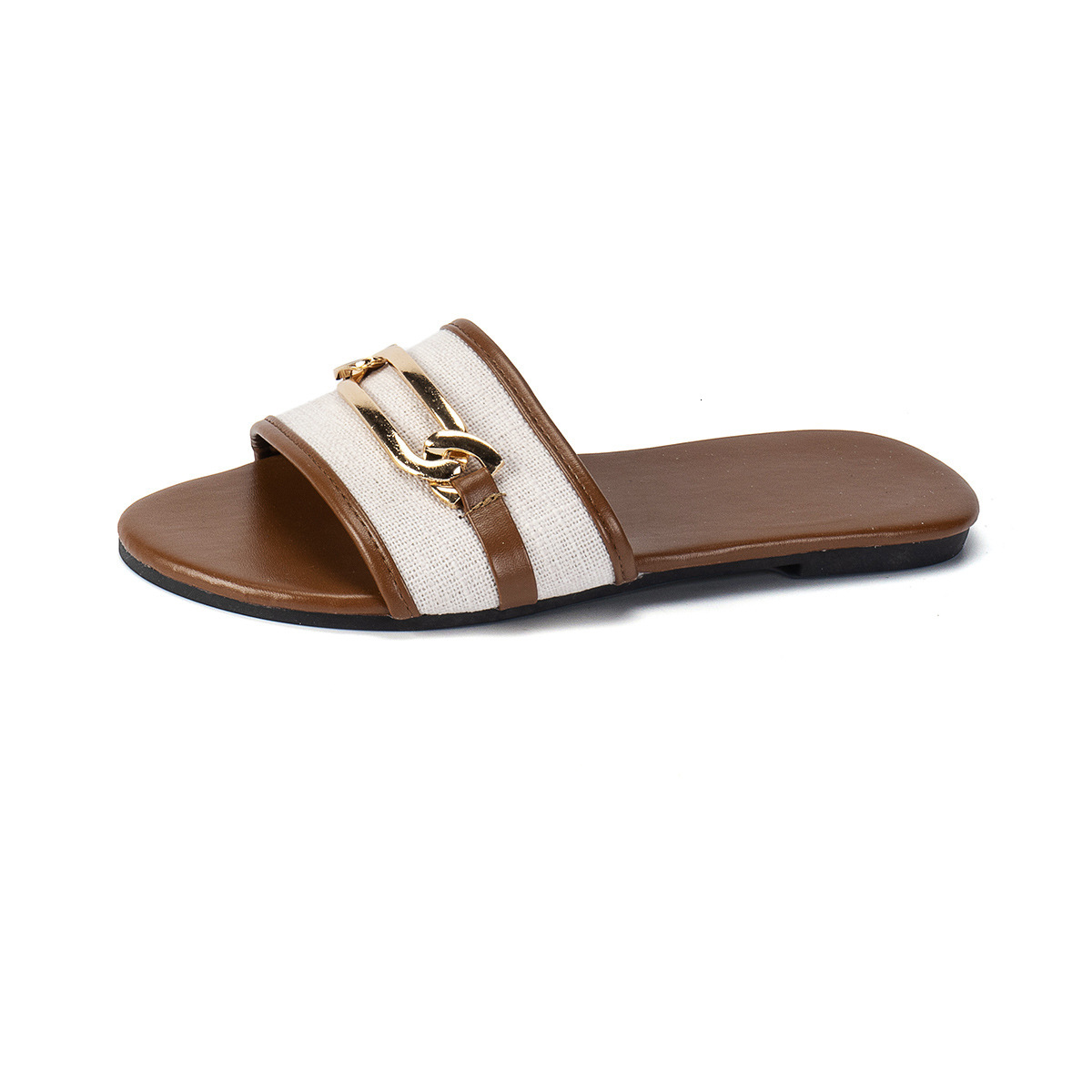 Decorative new cool sandals, plus size metal women's button flat bottom summer beach shoes, 2025 ddmykukumalu