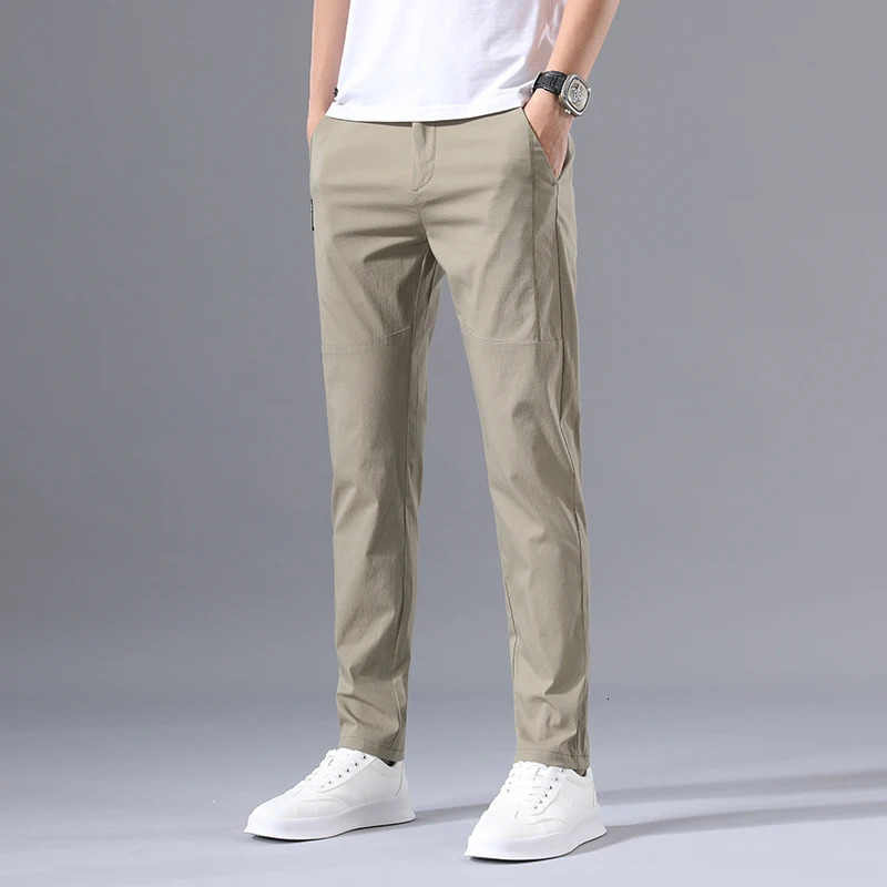 2025 Mens Casual Pants Slim Fit Stretch Classic Chino Trouser Male Elastic Korean Summer Dress Ice Light Thin Business 250304