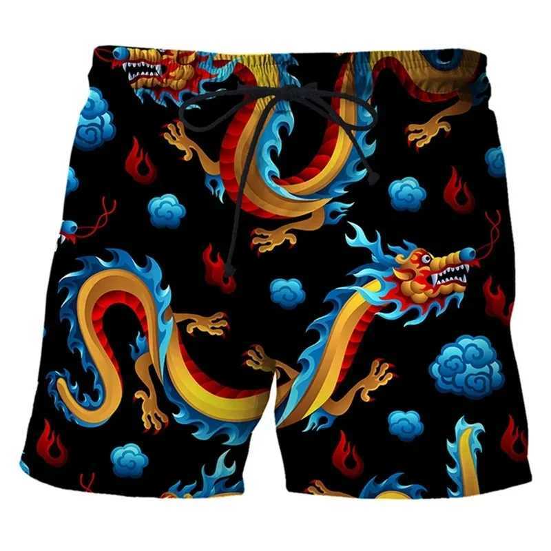 Chinese Loong 3D printing mens swimming trunks Hawaii beach shorts loose quick drying surfboard shorts swimsuit street shortsXJ250304