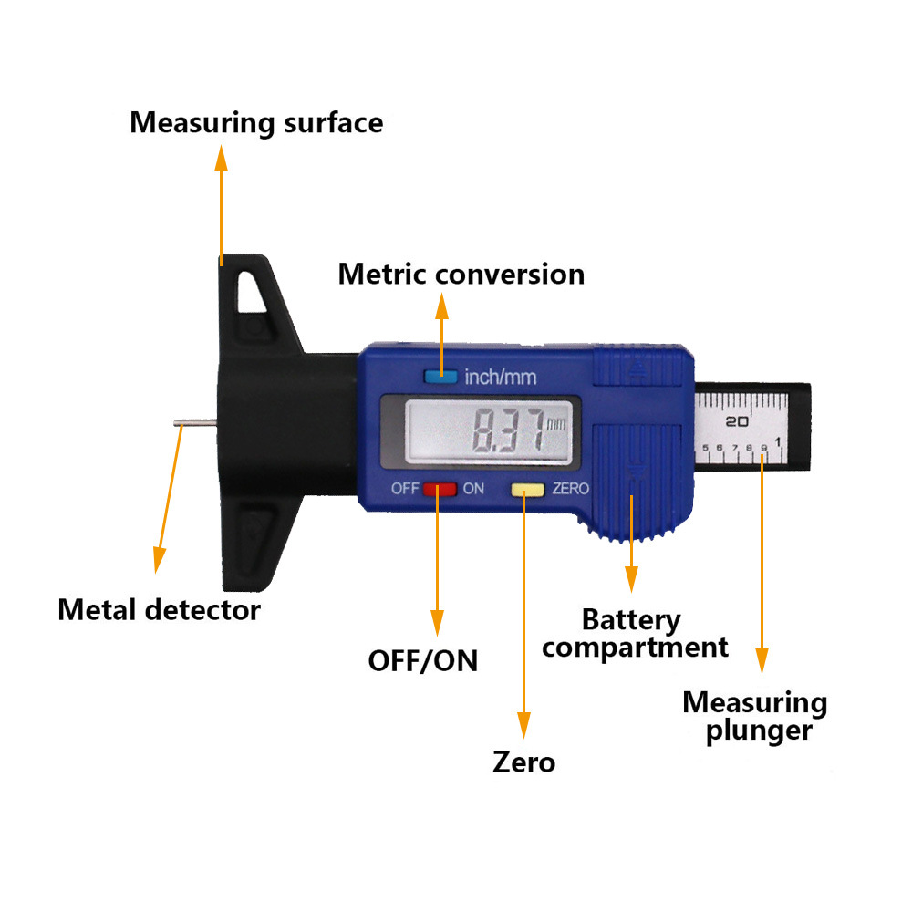 Electronic digital display tire pattern depth gauge 0-25mm Vernier Calipers with bags package