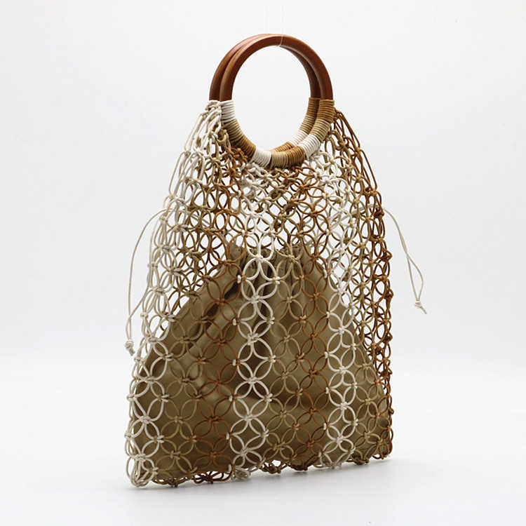 New Round Handle Straw Woven Bag, Black Camel Colored Beach Bag, Woven Bag 250315