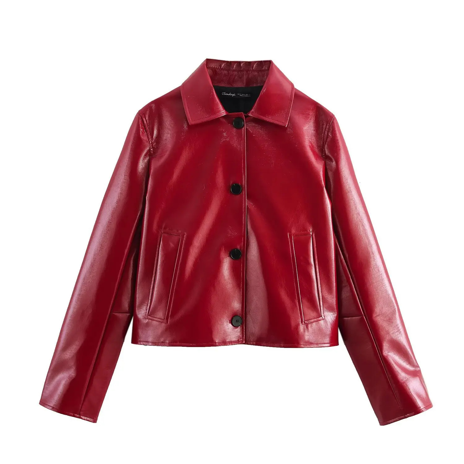 ZBZA Womens Leather Jacket Lapel Long Sleeves Singlebreasted Side Pockets Tops Spring Summer Casual Slim Fit Chic 250226