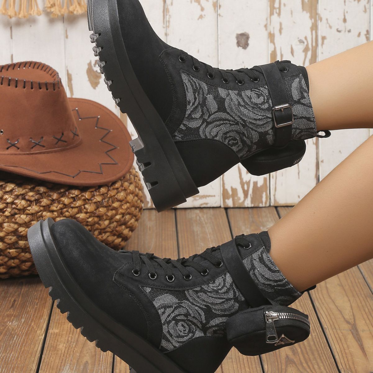 New patterned plus size 2025 slope rose women's riding boots for autumn and winter women ddmykukumalu