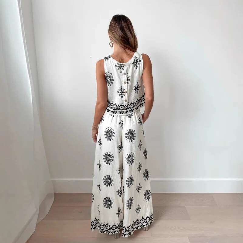 2025 Fashion Sexy Printed Strap Wide Leg Set Spring And Summer New Women's Clothing Street Trendy Sleeveless