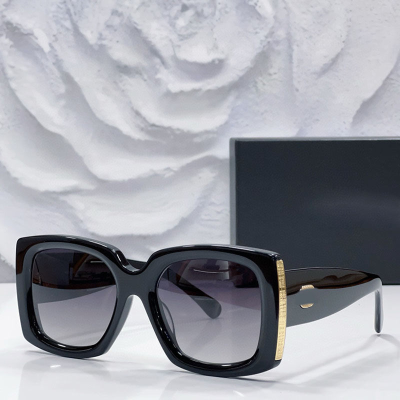RECTANGLE SUNGLASSES 5435 Luxury Womens Mens Classic Black Large Frame Glasses Side Temple Metal Pattern Inlay Outdoor Driving Vacation UV Protection