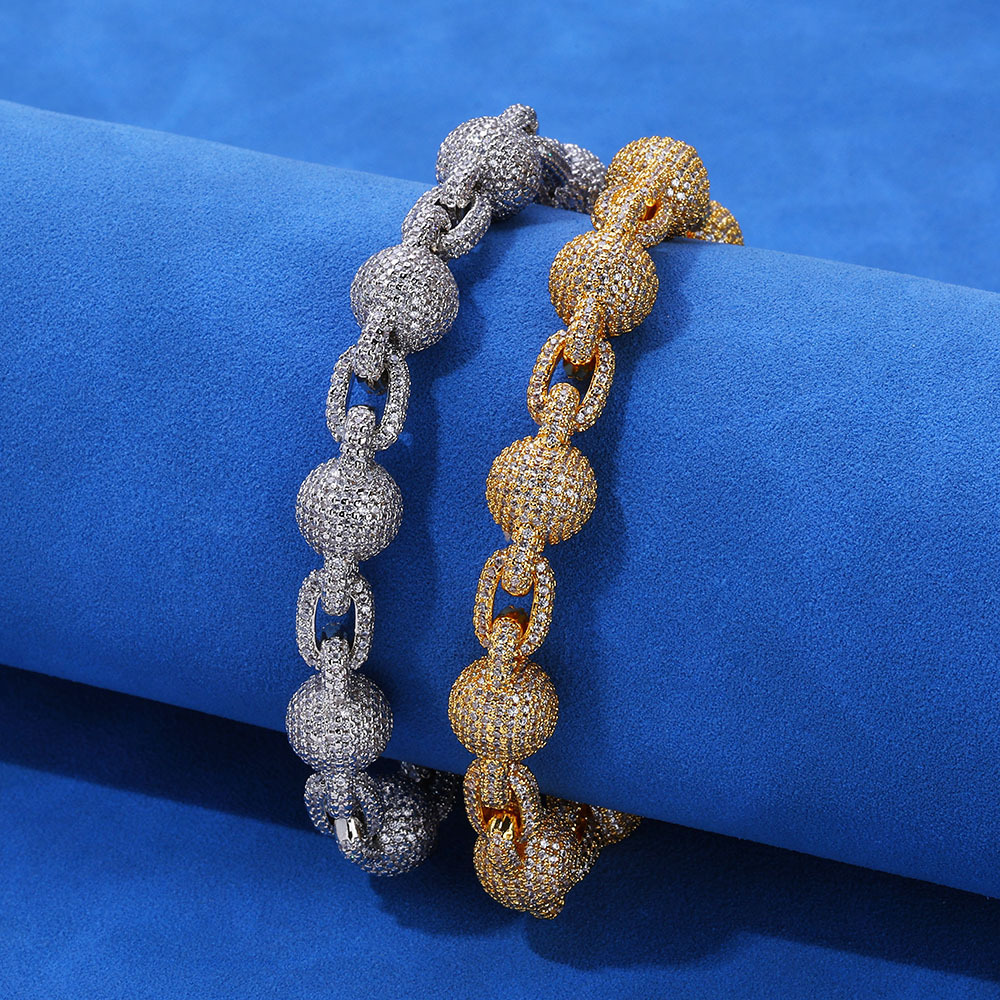 Hip Hop 10mm Beads Ball Bubble Chain Bracelets 5A Zircon Women Mens Sport Jewelry