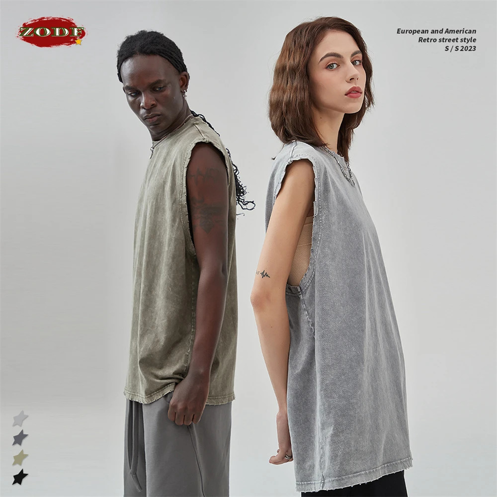 ZODF Summer Washed Batik Cotton Tank Tops For Men Unisex American Retro High Street Sleeveless Tees Vest Tops HY0480 250304