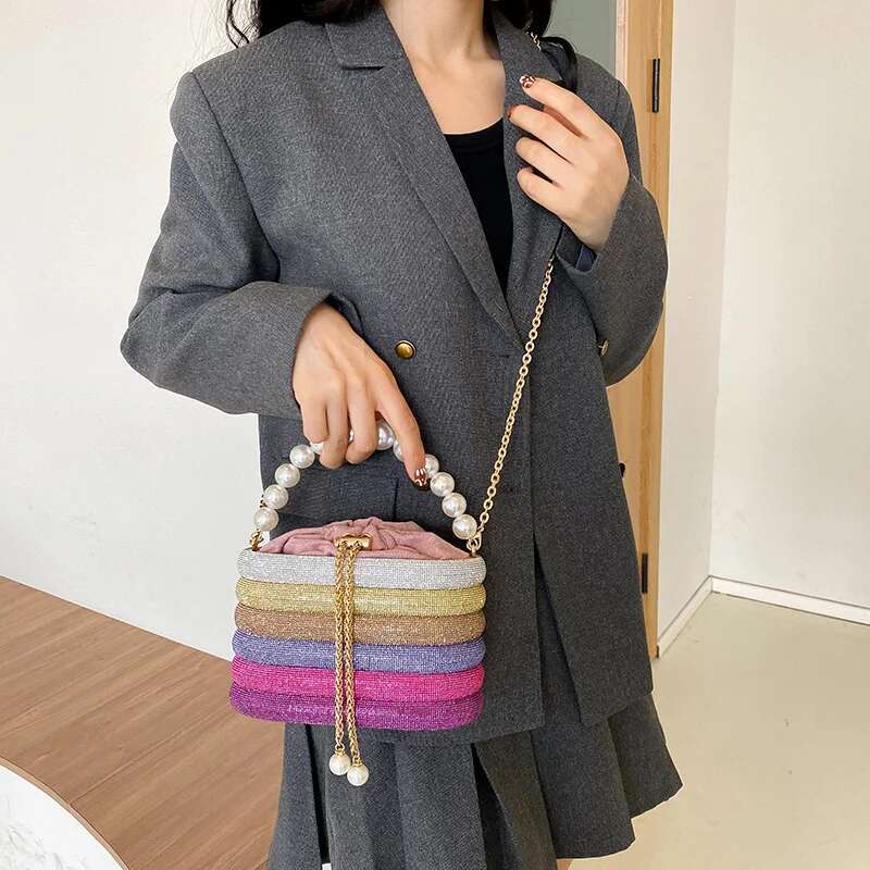Evening Purses For Women Dazzg Pearl Beads Chain Crossbody Bag Dinner Party Clutch 2023 Designer Handbags