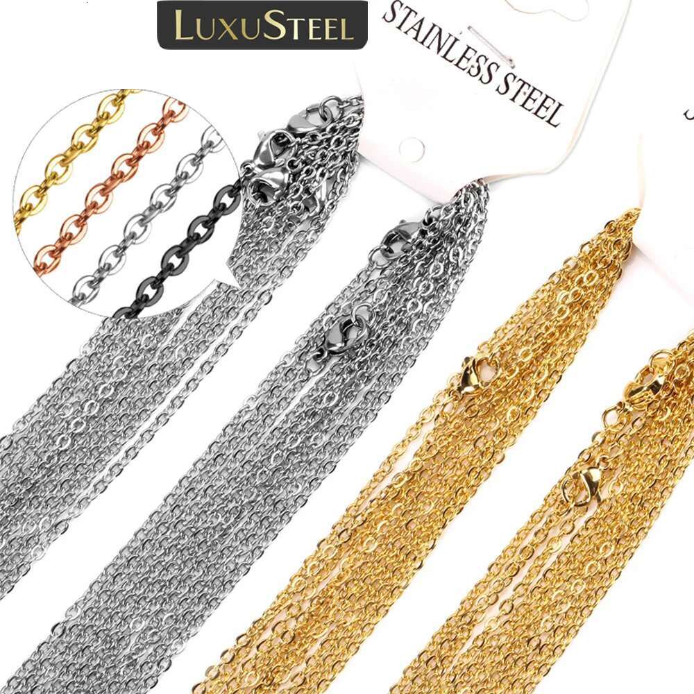 10Pcs/Lot Stainless Steel Chains 2mm/1mm O Shape Rolo k Cuban Long Necklace For Women Pendant DIY Jewelry Wholesale