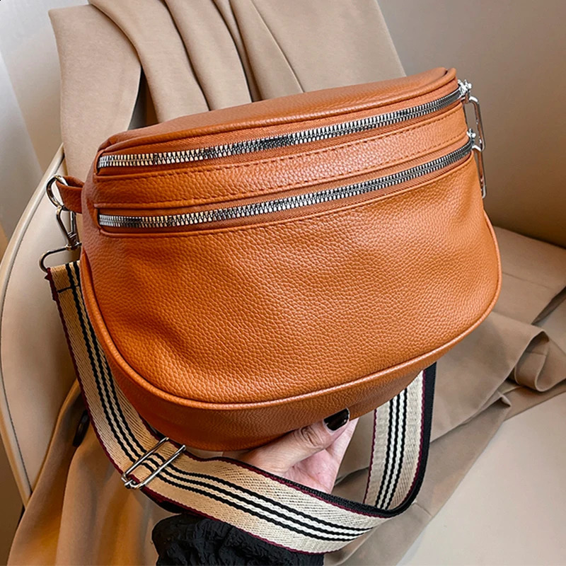Wide Shoulder Strap Waist Bag Women Pu Leather Saddle Shoulder Crossbody Bag Female Fanny Pack Handbag bolsas feminina 250304