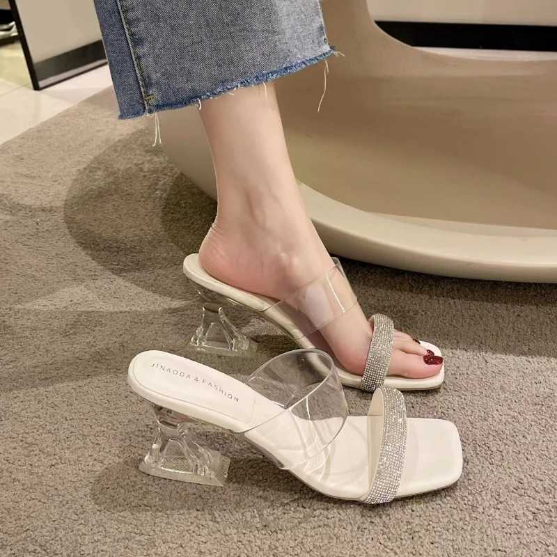 Square in water diamond Shoes Transparent Sexy Wen Sandals High H Sandals Crystal Pumps Shoes summer new Shoes Y250304