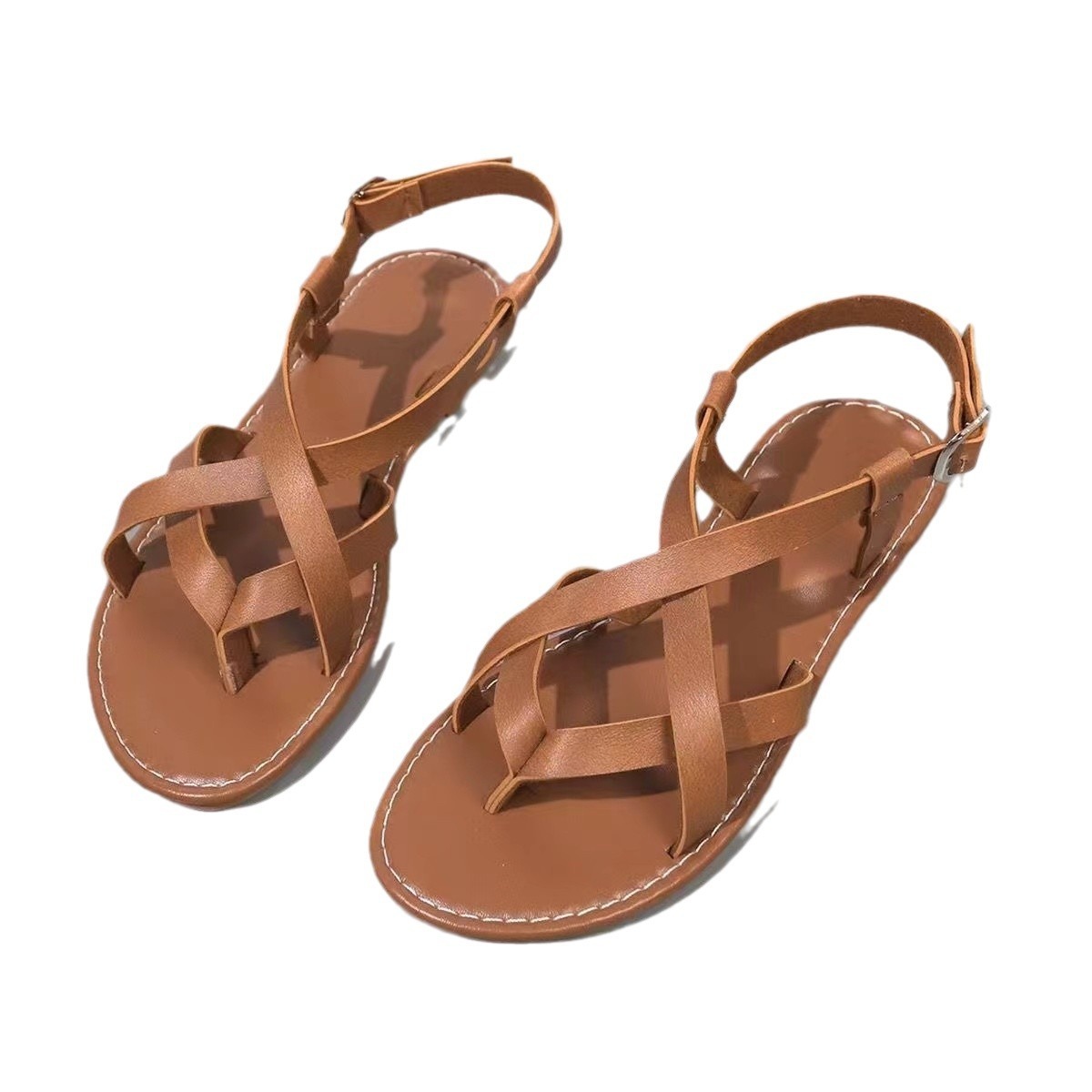 Designer's Summer 2025 Flat Sandals Round Head Open Toe Single Button Fashion Large Women's Shoes