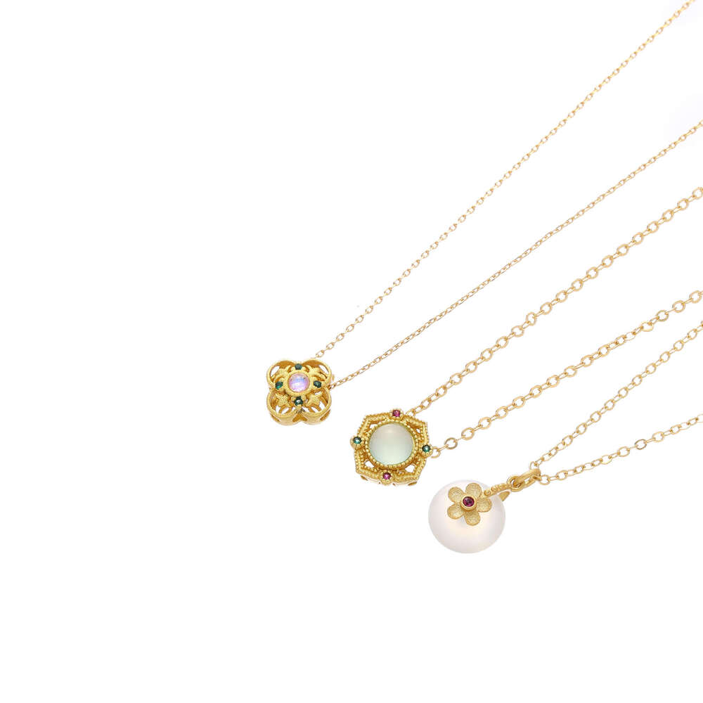 Traditional style gold, sier, agate, moonstone necklace, versatile and high-end gold zircon Chinese jewelry accessories for women