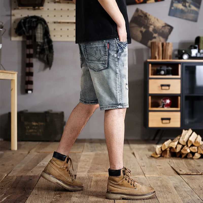New washed do old denim shorts mens American retro Slim straight scrape tide leisure five-minute pantsT250305