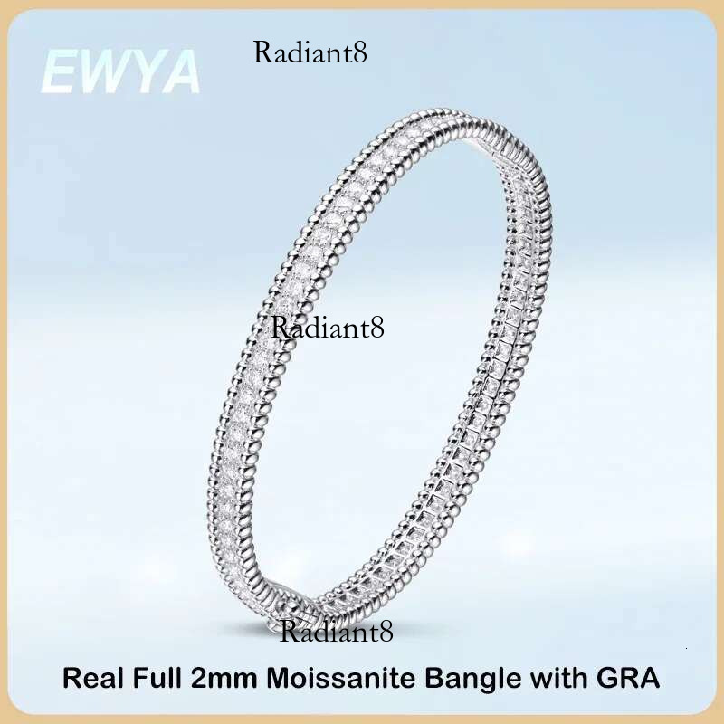 EWYA Real D Color Full 2mm Moissanite Tennis Bangle Bracelet For Women S Sier Plated Gold Dia Bracelets Gift