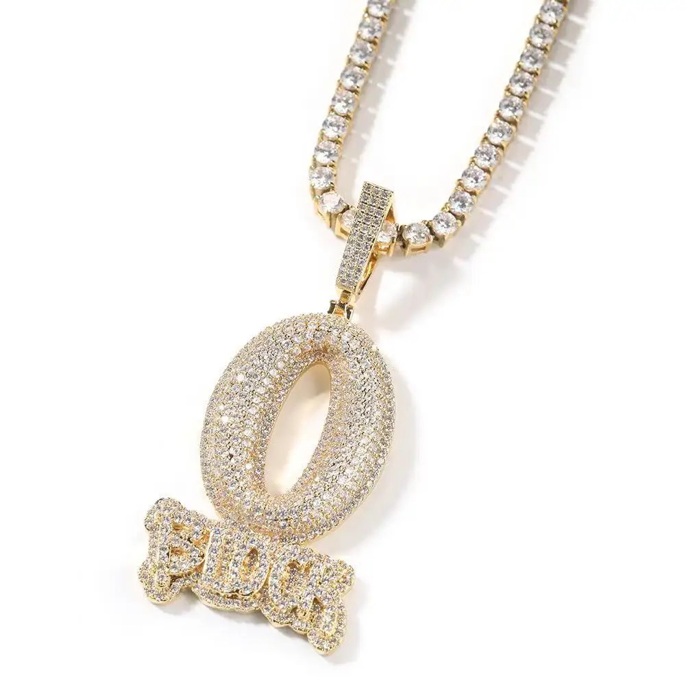 Hip-hop trend full diamond O-shaped water drop craft zircon letter pendant necklace mens fashion simple jewelry accessories who 250228